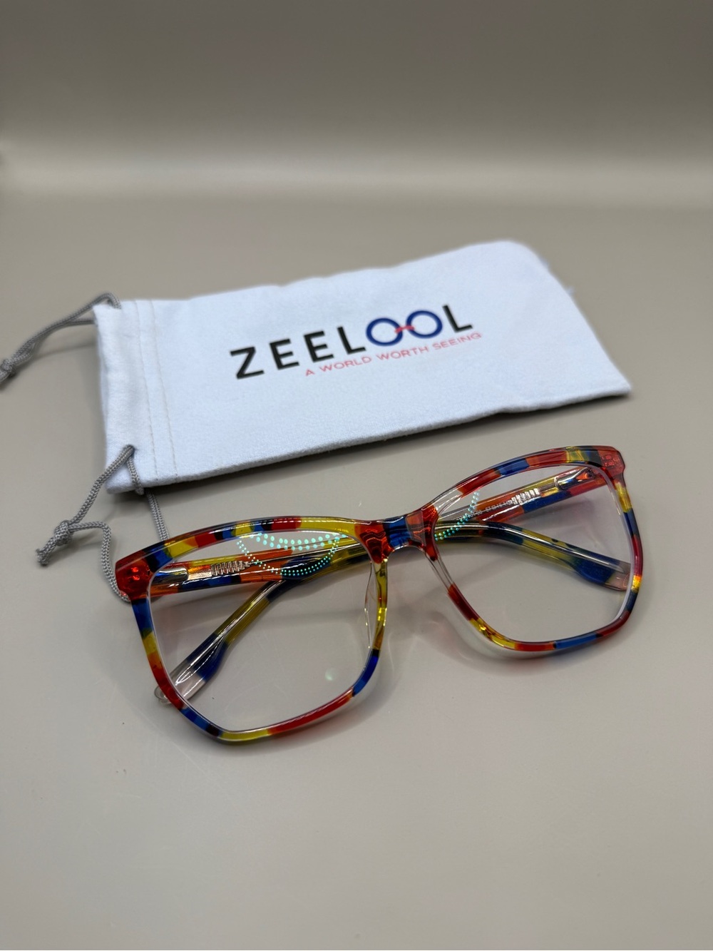 ZEELool Multicolor Rectangle Blue Red Yellow Eyeglasses, unknown prescription